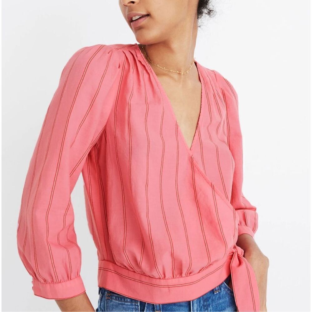Madewell wrap Cecelia striped crop blouse small